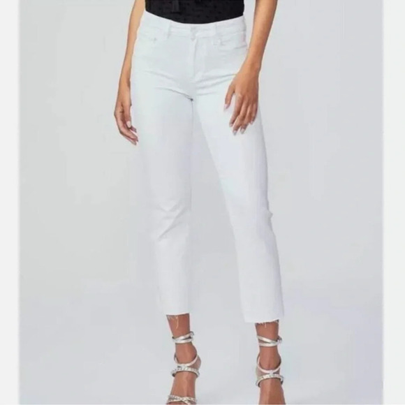PAIGE Cindy Crop Crisp White Raw Hem High Rise Jeans Size 26 - Picture 1 of 11